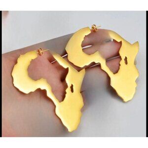 Large gold Africa earrings huge hoops big chunky Africa map gold hoop earrings